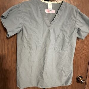 Ceil blue linen medical scrub top Small